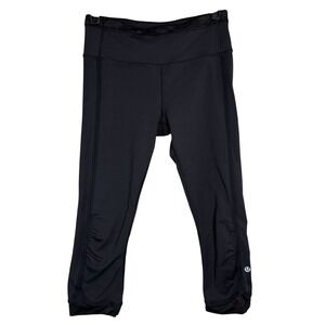 Lululemon Black‎ Cropped Leggings with Camo detail - size 4 - yoga, running